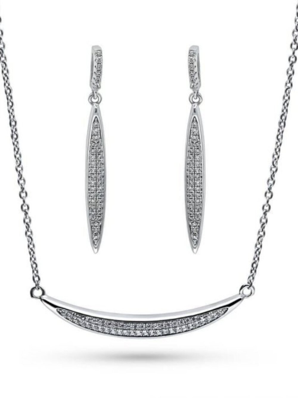 ✨ Sterling Silver CZ Bar Necklace & Earrings Set ✨